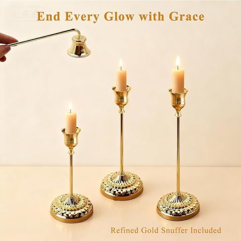 BEAHOT Gold Candle Holders, Set of 6 with Matching Candle Snuffer – Elegant Non-Slip Candlestick Holders for Christmas Decorations Wedding Centerpiece, Dining Table & Home Gift Display in Saudi Arabia