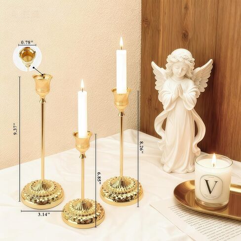 BEAHOT Gold Candle Holders, Set of 6 with Matching Candle Snuffer – Elegant Non-Slip Candlestick Holders for Christmas Decorations Wedding Centerpiece, Dining Table & Home Gift Display in Saudi Arabia