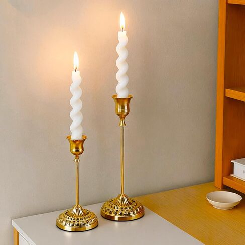BEAHOT Gold Candle Holders, Set of 6 with Matching Candle Snuffer – Elegant Non-Slip Candlestick Holders for Christmas Decorations Wedding Centerpiece, Dining Table & Home Gift Display in Saudi Arabia