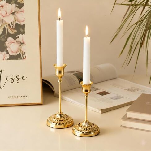 BEAHOT Gold Candle Holders, Set of 6 with Matching Candle Snuffer – Elegant Non-Slip Candlestick Holders for Christmas Decorations Wedding Centerpiece, Dining Table & Home Gift Display in Saudi Arabia