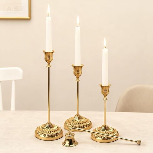 BEAHOT Gold Candle Holders, Set of 6 with Matching Candle Snuffer – Elegant Non-Slip Candlestick Holders for Christmas Decorations Wedding Centerpiece, Dining Table & Home Gift Display in Saudi Arabia