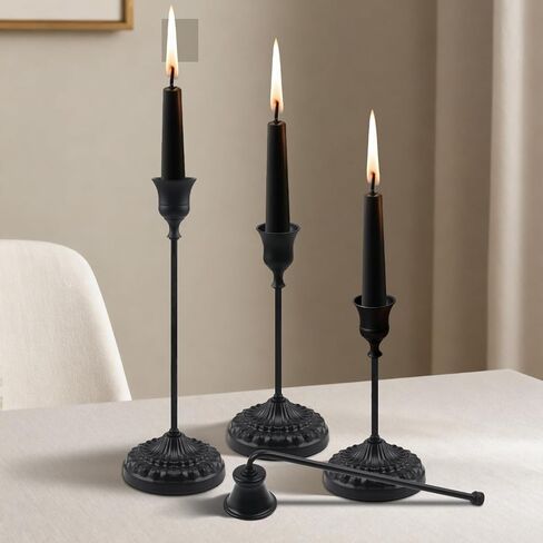 BEAHOT Gold Candle Holders, Set of 6 with Matching Candle Snuffer – Elegant Non-Slip Candlestick Holders for Christmas Decorations Wedding Centerpiece, Dining Table & Home Gift Display in Saudi Arabia