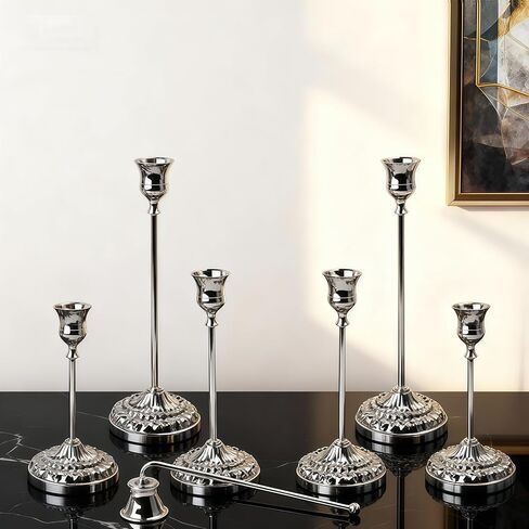 BEAHOT Gold Candle Holders, Set of 6 with Matching Candle Snuffer – Elegant Non-Slip Candlestick Holders for Christmas Decorations Wedding Centerpiece, Dining Table & Home Gift Display in Saudi Arabia