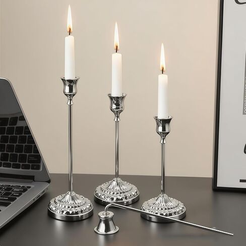BEAHOT Gold Candle Holders, Set of 6 with Matching Candle Snuffer – Elegant Non-Slip Candlestick Holders for Christmas Decorations Wedding Centerpiece, Dining Table & Home Gift Display in Saudi Arabia