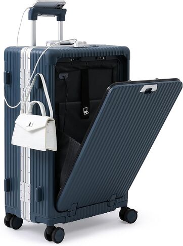 Nobl Travel Zipperless Check In Suitcase - Aluminum Frame, Medium Check In luggage 27x17.5x10.4 Airline Approved by Noble Travel - Polycarbonate Shell - TSA Locks, 360° Spinner Wheels - Midnight Blue in Saudi Arabia