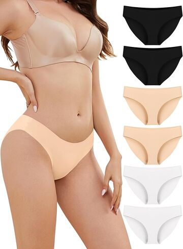 ANSUKOO Women's Seamless Bikini Underwear 6Pack,No Show Ladies Hipster Panty, No Line Silky Undies,Invisible Multipack Briefs in Saudi Arabia