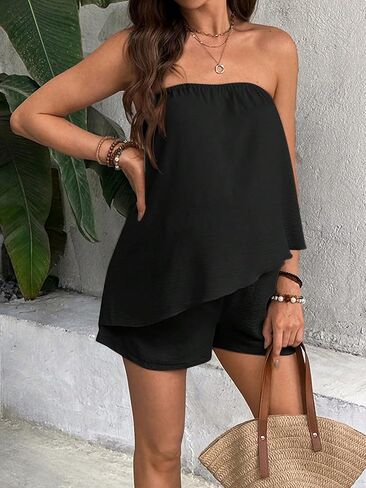 Women's Maternity 2 Piece Sets Asymmetrical Flowy Tube Top and Shorts Summer Outfits in Saudi Arabia