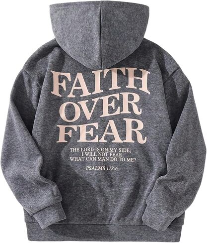 Boy's Retro Letter Graphic Hoodies Long Sleeve Faith Over Fear Sweatshirts Pullover Streetwear in Saudi Arabia