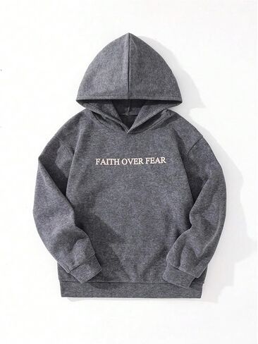 Boy's Retro Letter Graphic Hoodies Long Sleeve Faith Over Fear Sweatshirts Pullover Streetwear in Saudi Arabia