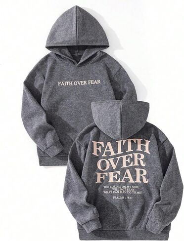 Boy's Retro Letter Graphic Hoodies Long Sleeve Faith Over Fear Sweatshirts Pullover Streetwear in Saudi Arabia