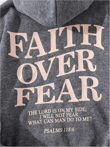 Boy's Retro Letter Graphic Hoodies Long Sleeve Faith Over Fear Sweatshirts Pullover Streetwear in Saudi Arabia