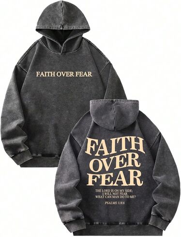 Boy's Retro Letter Graphic Hoodies Long Sleeve Faith Over Fear Sweatshirts Pullover Streetwear in Saudi Arabia