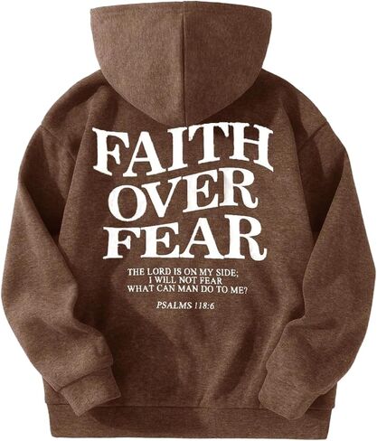 Boy's Retro Letter Graphic Hoodies Long Sleeve Faith Over Fear Sweatshirts Pullover Streetwear in Saudi Arabia