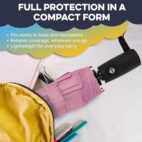 ZENO Travel Umbrella Compact - Small Umbrella for Backpack & Purse, Portable Automatic Umbrellas for Rain, Windproof, Reinforced Fiberglass Ribs, Water-Repellent Teflon in Saudi Arabia