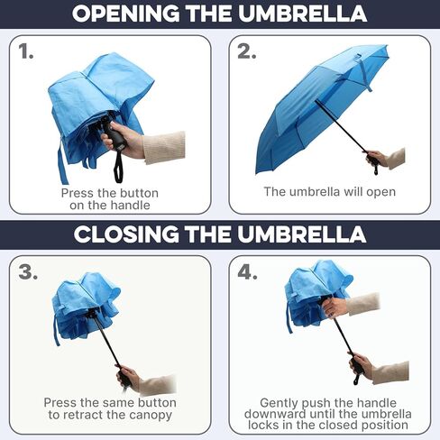 ZENO Travel Umbrella Compact - Small Umbrella for Backpack & Purse, Portable Automatic Umbrellas for Rain, Windproof, Reinforced Fiberglass Ribs, Water-Repellent Teflon in Saudi Arabia