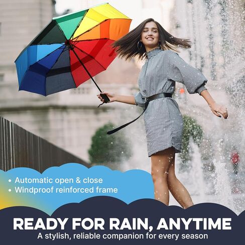 ZENO Travel Umbrella Compact - Small Umbrella for Backpack & Purse, Portable Automatic Umbrellas for Rain, Windproof, Reinforced Fiberglass Ribs, Water-Repellent Teflon in Saudi Arabia