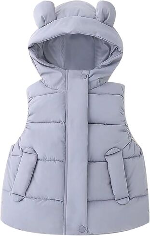 Girls Down Vest Quilted Sleeveless Puffer Jacket with Bear Ears Hood Padded Vest Boys Warm Winter Coat Hoodie Gilet Waistcoat in Saudi Arabia