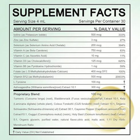 قطرات سائلة لدعم الغدة الدرقية من أكتورا، سائل دعم الغدة الدرقية، توازن الوظيفة، يساعد في الحفاظ على الطاقة والمزاج والتمثيل الغذائي، مع السيلينيوم واللودين والأشواغاندا والزنك، 4 أونصة سائلة (2) in Kuwait