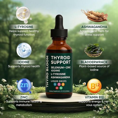 قطرات سائلة لدعم الغدة الدرقية من أكتورا، سائل دعم الغدة الدرقية، توازن الوظيفة، يساعد في الحفاظ على الطاقة والمزاج والتمثيل الغذائي، مع السيلينيوم واللودين والأشواغاندا والزنك، 4 أونصة سائلة (2) in Kuwait