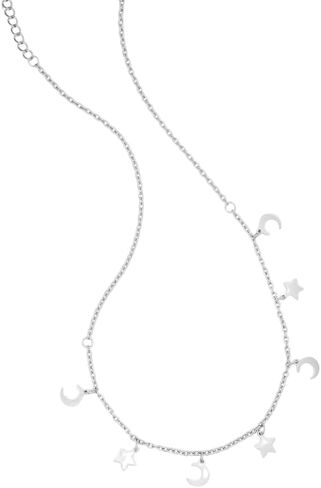 ZUDO Star and Moon Choker Necklace - 18K Gold & Silver Rhodium Coated on Stainless Steel, Adjustable 15-19 Inches, 1mm Cable Chain in Kuwait