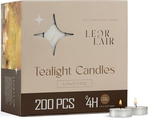 شموع أضواء الشاي من leor & Lair، 25 عبوة - شمعة تيلايت تحترق لمدة 4 ساعات - مزيج شمع نخيل البارافين، فتيل قطني - شموع صغيرة لديكور المنزل، والمنتجعات الصحية، والتأمل، وطاولة العشاء للعطلات in Kuwait