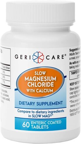 Slow Magnesium Chloride + Calcium Tablets by Geri-Care | Nutritional Supplement | 60 Count Bottle in Saudi Arabia