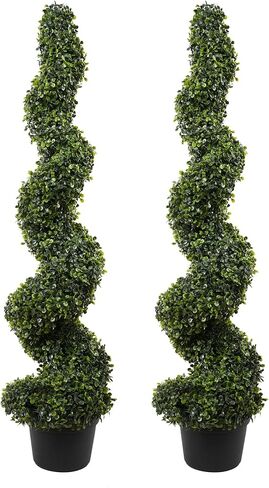 4FT Artificial Boxwood Spiral Topiary Trees (2 Pieces) Realistic Evergreen Faux Plants with Detachable Branches for Indoor Outdoor Garden Patio Home Decor in Kuwait