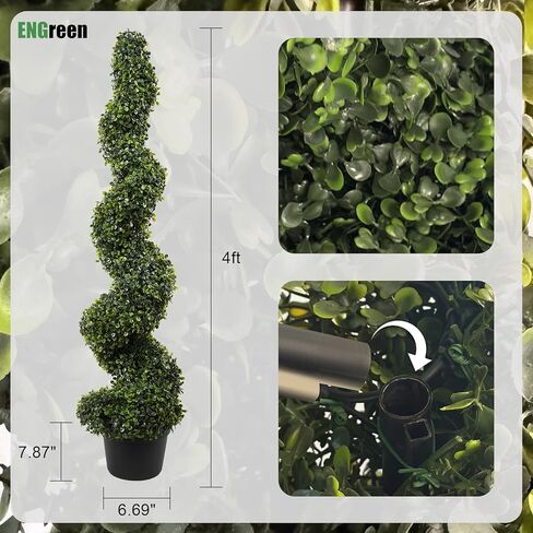 4FT Artificial Boxwood Spiral Topiary Trees (2 Pieces) Realistic Evergreen Faux Plants with Detachable Branches for Indoor Outdoor Garden Patio Home Decor in Kuwait