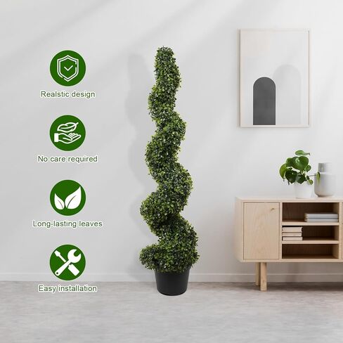 4FT Artificial Boxwood Spiral Topiary Trees (2 Pieces) Realistic Evergreen Faux Plants with Detachable Branches for Indoor Outdoor Garden Patio Home Decor in Kuwait