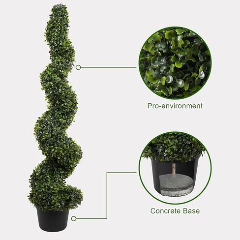 4FT Artificial Boxwood Spiral Topiary Trees (2 Pieces) Realistic Evergreen Faux Plants with Detachable Branches for Indoor Outdoor Garden Patio Home Decor in Kuwait