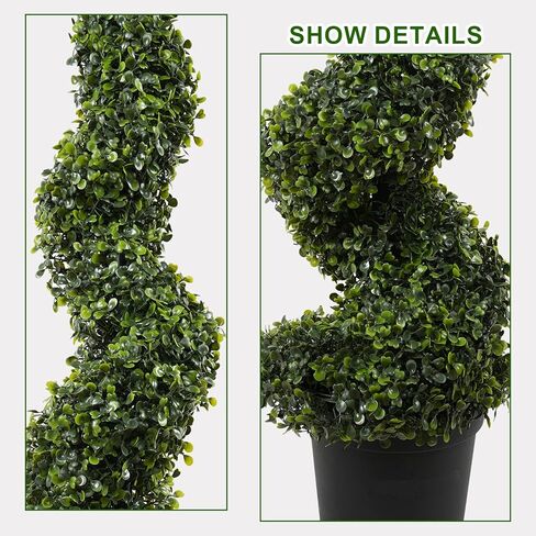 4FT Artificial Boxwood Spiral Topiary Trees (2 Pieces) Realistic Evergreen Faux Plants with Detachable Branches for Indoor Outdoor Garden Patio Home Decor in Kuwait