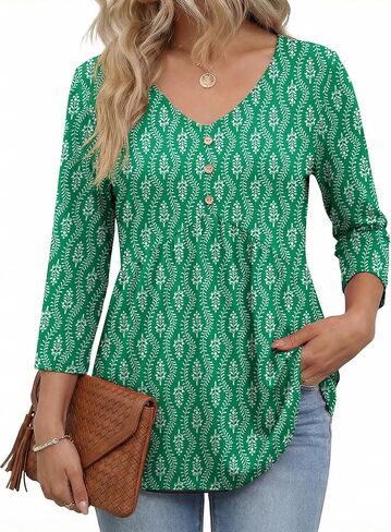 AKEWEI 3/4 Sleeve Babydoll Tops for Women V Neck Peplum Shirts Ladies Tunics and Blouses Dressy Casual Fall Fashion Clothing in Saudi Arabia