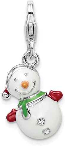 Adornica Diamonds Sterling Silver Rhodium-Plated Enameled with Swarovski 3D Snowman Lobster Clasp Charm in Saudi Arabia