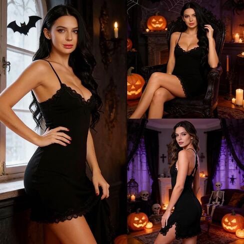 DITSONEO Women’s Sexy Lace Chemise Nightdress V Neck Sleepwear Slip Lingerie Babydoll Comfortable Nightgown for Ladies in Kuwait