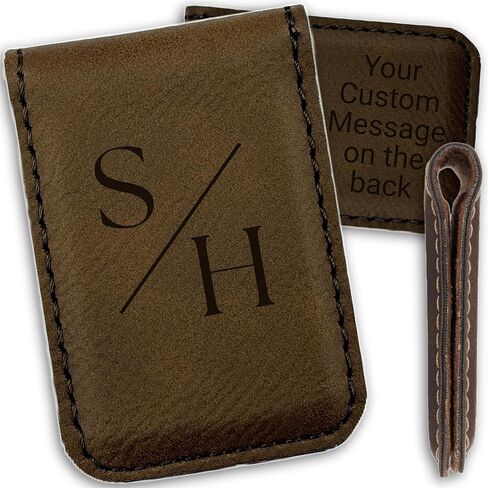 Personalized Faux Leather Money Clip for Men | Monogram Laser Engraved Slim Magnetic Money Clip Wallet Cash Holder for Credit Cards, Notes | Custom Father's Day Gifts for Dad, Husband, Boyfriend in Saudi Arabia