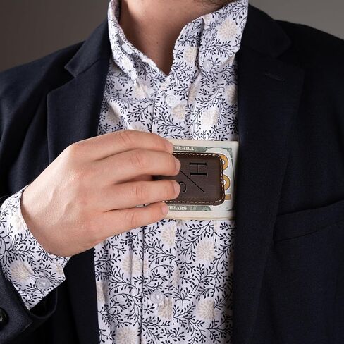 Personalized Faux Leather Money Clip for Men | Monogram Laser Engraved Slim Magnetic Money Clip Wallet Cash Holder for Credit Cards, Notes | Custom Father's Day Gifts for Dad, Husband, Boyfriend in Saudi Arabia