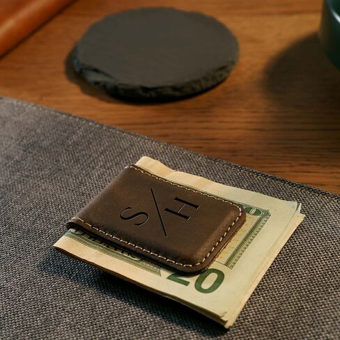Personalized Faux Leather Money Clip for Men | Monogram Laser Engraved Slim Magnetic Money Clip Wallet Cash Holder for Credit Cards, Notes | Custom Father's Day Gifts for Dad, Husband, Boyfriend in Saudi Arabia