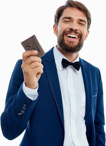 Personalized Faux Leather Money Clip for Men | Monogram Laser Engraved Slim Magnetic Money Clip Wallet Cash Holder for Credit Cards, Notes | Custom Father's Day Gifts for Dad, Husband, Boyfriend in Saudi Arabia