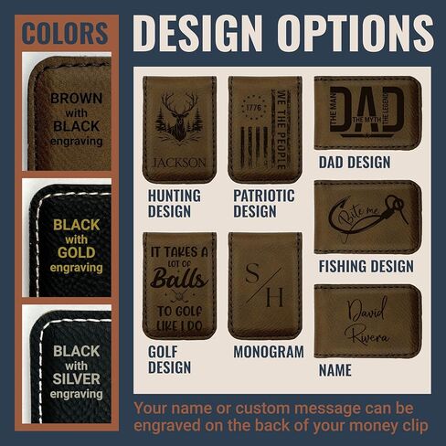 Personalized Faux Leather Money Clip for Men | Monogram Laser Engraved Slim Magnetic Money Clip Wallet Cash Holder for Credit Cards, Notes | Custom Father's Day Gifts for Dad, Husband, Boyfriend in Saudi Arabia
