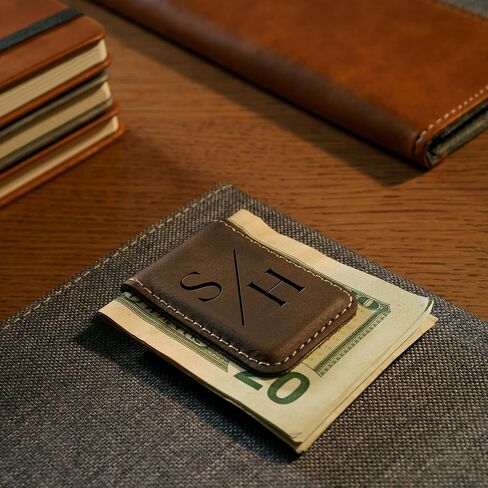 Personalized Faux Leather Money Clip for Men | Monogram Laser Engraved Slim Magnetic Money Clip Wallet Cash Holder for Credit Cards, Notes | Custom Father's Day Gifts for Dad, Husband, Boyfriend in Saudi Arabia