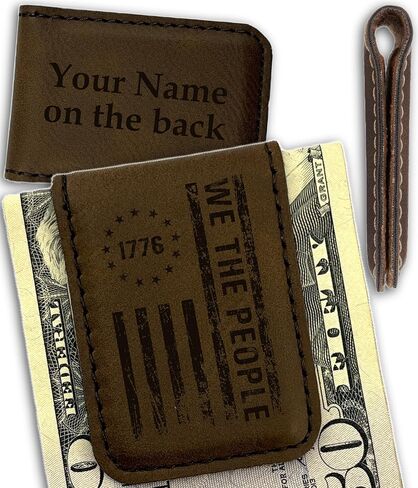 Personalized Faux Leather Money Clip for Men | Monogram Laser Engraved Slim Magnetic Money Clip Wallet Cash Holder for Credit Cards, Notes | Custom Father's Day Gifts for Dad, Husband, Boyfriend in Saudi Arabia
