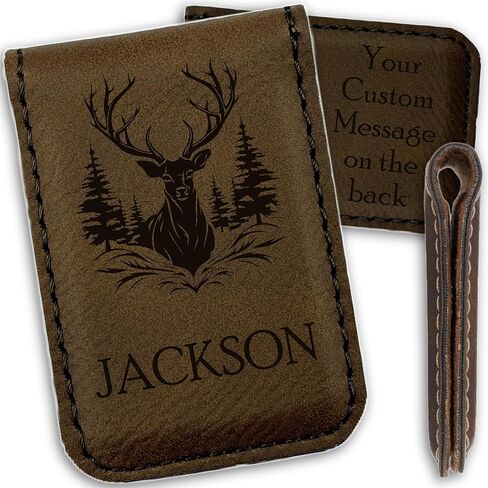Personalized Faux Leather Money Clip for Men | Monogram Laser Engraved Slim Magnetic Money Clip Wallet Cash Holder for Credit Cards, Notes | Custom Father's Day Gifts for Dad, Husband, Boyfriend in Saudi Arabia