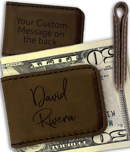 Personalized Faux Leather Money Clip for Men | Monogram Laser Engraved Slim Magnetic Money Clip Wallet Cash Holder for Credit Cards, Notes | Custom Father's Day Gifts for Dad, Husband, Boyfriend in Saudi Arabia