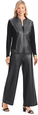 Collections Etc Faux Leather Stylish Wide Leg Elasticized Waist Pants in Saudi Arabia