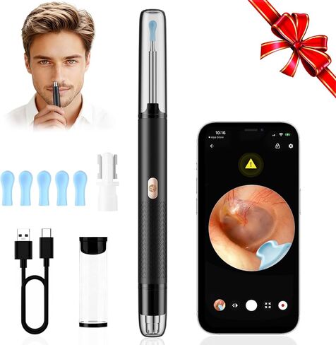 كاميرا أداة إزالة شمع الأذن - مزيل شمع الأذن 2 في 1 مع ماكينة تشذيب شعر الأنف - منظف الأذن اللاسلكي مع كاميرا 1296 بكسل - مجموعة إزالة شمع الأذن مع الضوء - مجموعة تنظيف الأذن لأجهزة iOS وأندرويد، والأطفال والبالغين in Kuwait