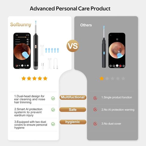 كاميرا أداة إزالة شمع الأذن - مزيل شمع الأذن 2 في 1 مع ماكينة تشذيب شعر الأنف - منظف الأذن اللاسلكي مع كاميرا 1296 بكسل - مجموعة إزالة شمع الأذن مع الضوء - مجموعة تنظيف الأذن لأجهزة iOS وأندرويد، والأطفال والبالغين in Kuwait
