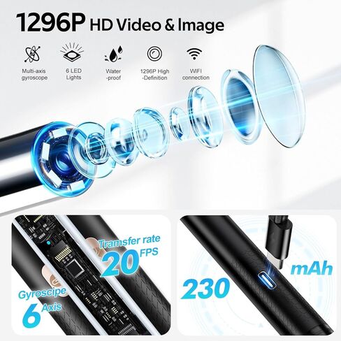 كاميرا أداة إزالة شمع الأذن - مزيل شمع الأذن 2 في 1 مع ماكينة تشذيب شعر الأنف - منظف الأذن اللاسلكي مع كاميرا 1296 بكسل - مجموعة إزالة شمع الأذن مع الضوء - مجموعة تنظيف الأذن لأجهزة iOS وأندرويد، والأطفال والبالغين in Kuwait