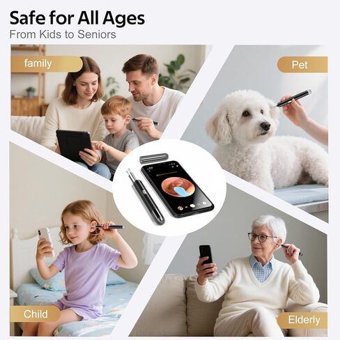 كاميرا أداة إزالة شمع الأذن - مزيل شمع الأذن 2 في 1 مع ماكينة تشذيب شعر الأنف - منظف الأذن اللاسلكي مع كاميرا 1296 بكسل - مجموعة إزالة شمع الأذن مع الضوء - مجموعة تنظيف الأذن لأجهزة iOS وأندرويد، والأطفال والبالغين in Kuwait