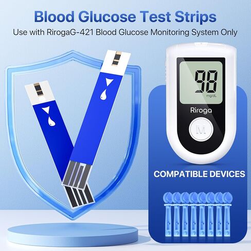 شرائط اختبار جلوكوز الدم من ريروجا، 100 شريط اختبار سكر الدم لمرض السكري، 100 عدد مشارط الدم، نظام مراقبة جلوكوز الدم فقط G-421 in Kuwait