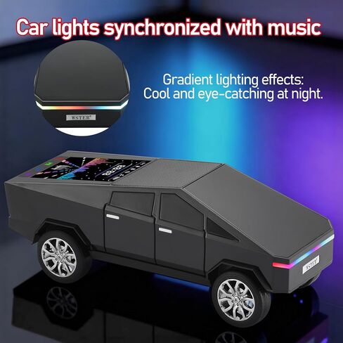 WS-580 مكبر صوت بلوتوث طبق الأصل مع شاشة عرض LED - TWS، FM، USB/TF، مصابيح أمامية LED، ميكروفون، هدية عملية لمحبي موديلات السيارات، ومستخدمي الصوت وهواة التكنولوجيا (أسود) in Kuwait